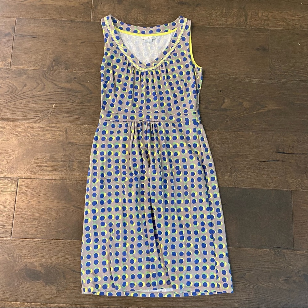 Boden Sleeveless Polka Dot Dress in Blue, Lime & Yellow